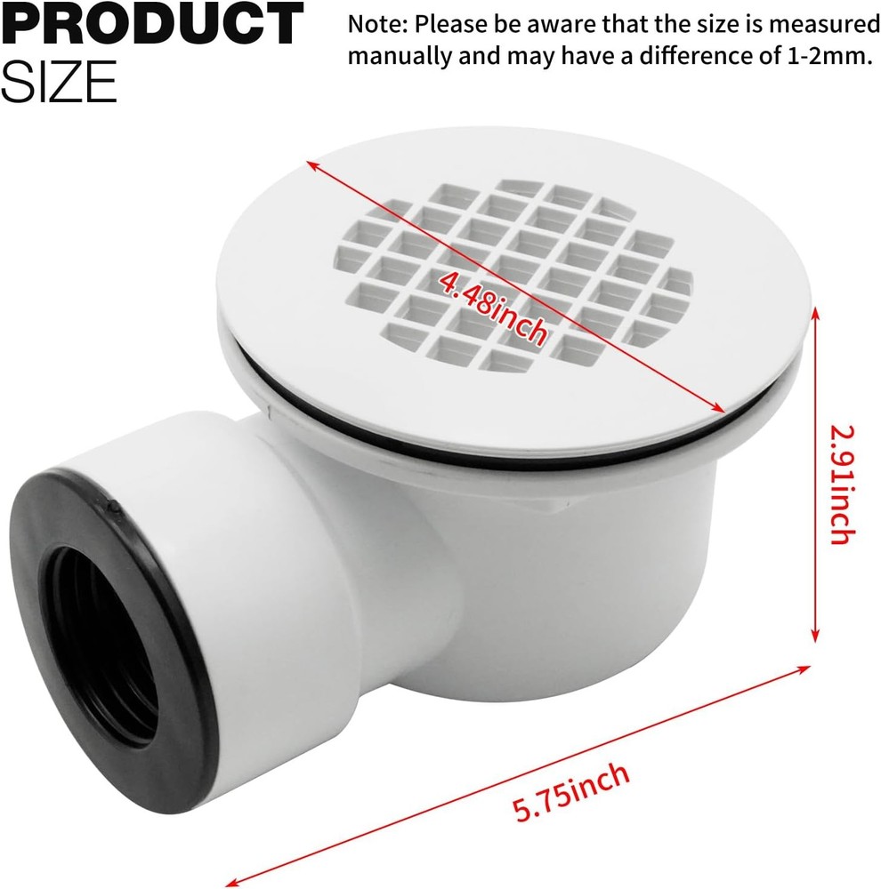 Low Profile Shower Drain, 1.5" Side Outlet Drain Assembly with White