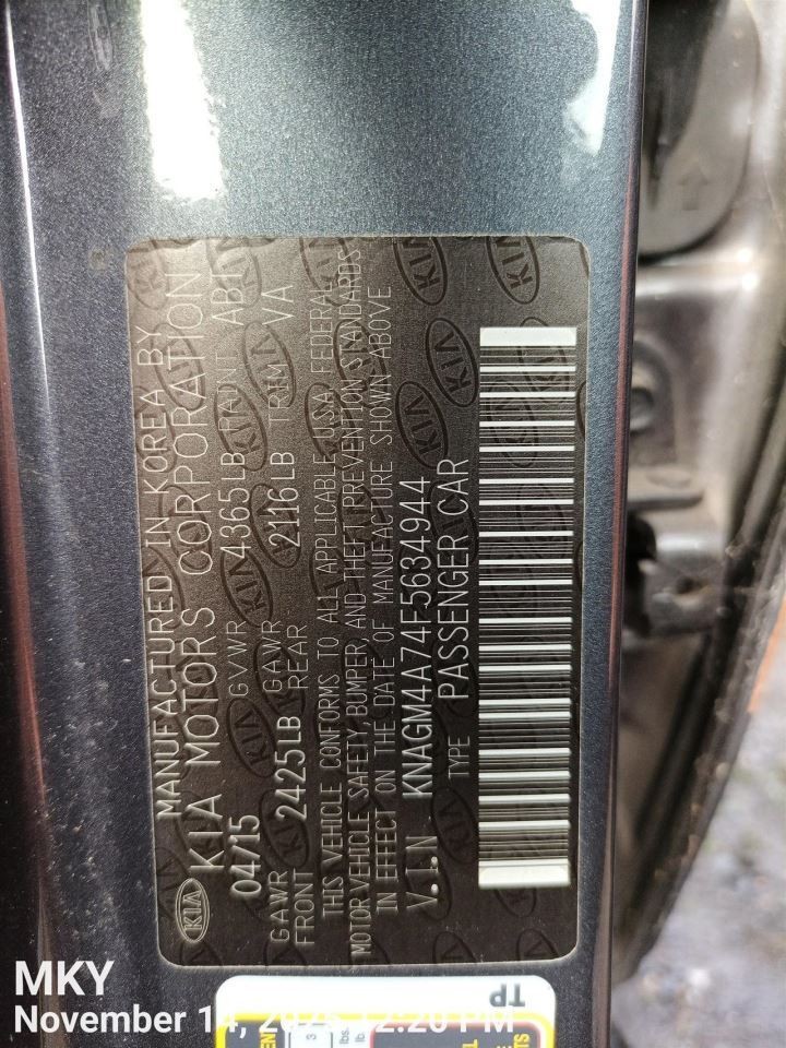 RIGHT REAR DOOR WINDOW REGULATOR OEM 2011 KIA OPTIMAKIA