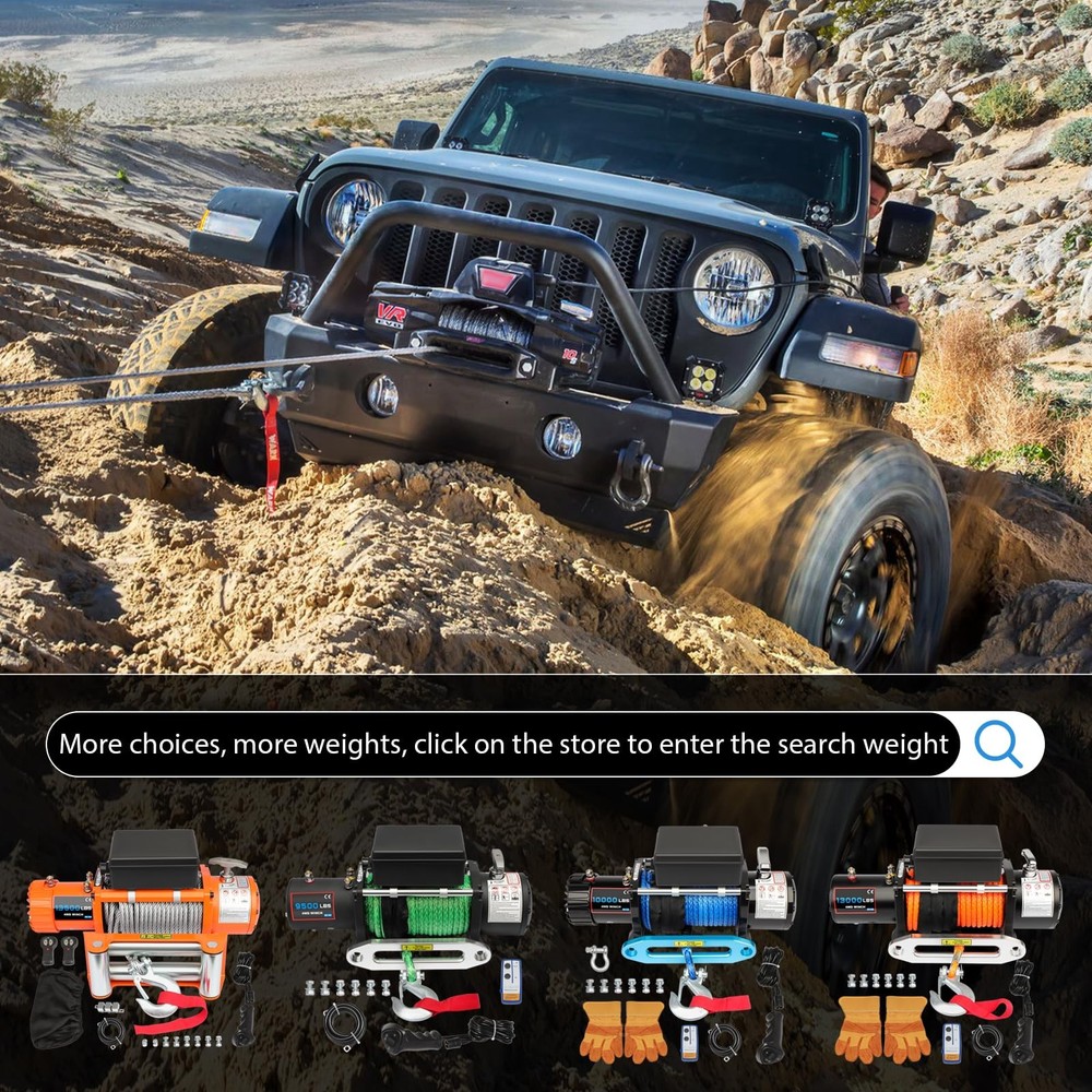 8000LBS Winch Kit Steel Cable Wireless Remote Control Box