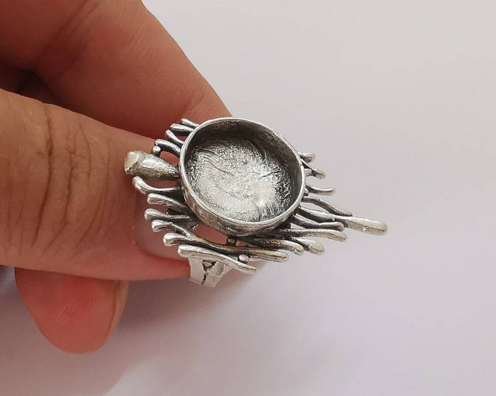 Branches Nest Round Ring Blank Base Antique Silver Plated Brass G25830