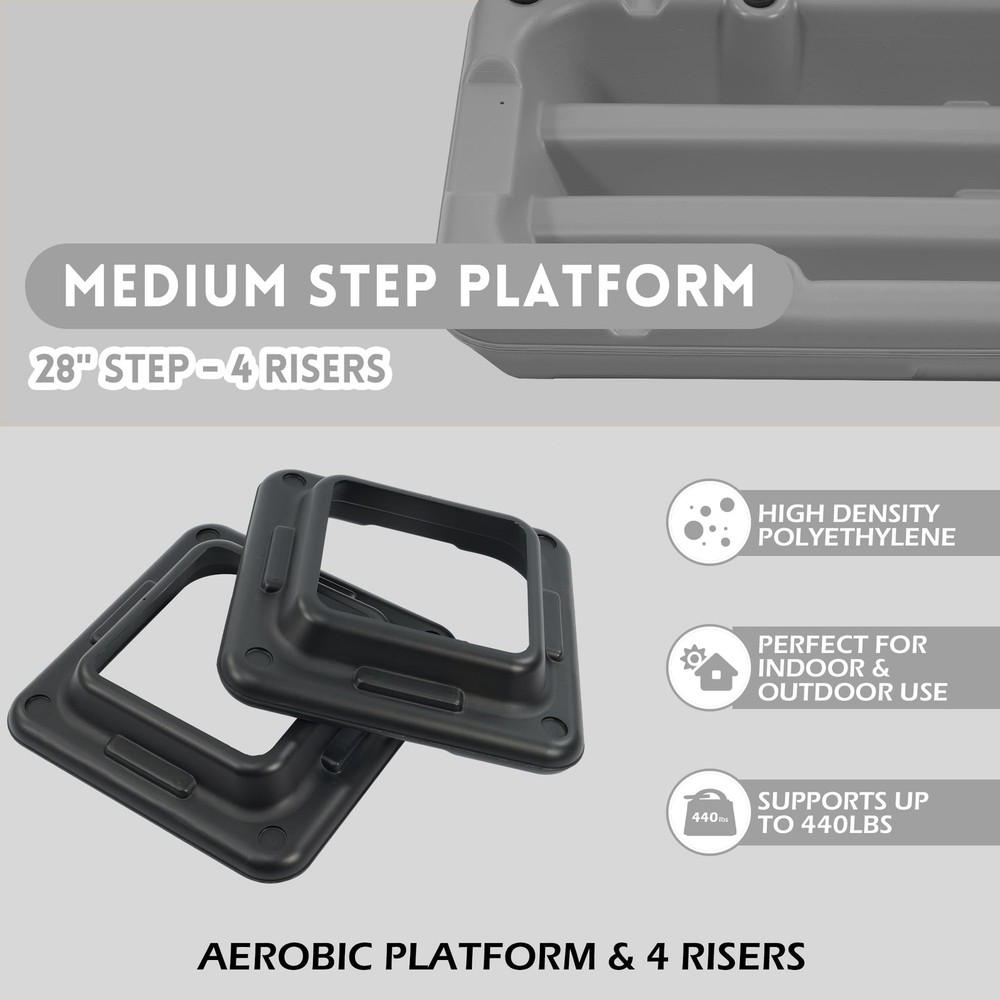 Step Aerobic Platform, Gray, Exercise Step with 5 Levels Adjustable Height, 4...