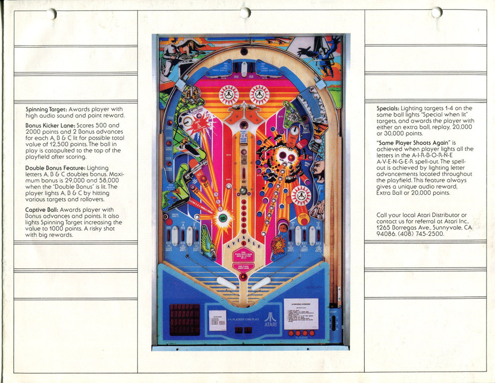 Airborne Avenger Atari Pinball Flyer / Brochure / Ad /