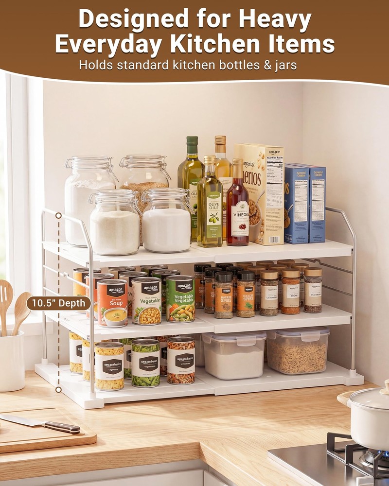 Extendable 3-Tier Kitchen Cabinet & Pantry Organizer for Plastic Wrap, Foil &...