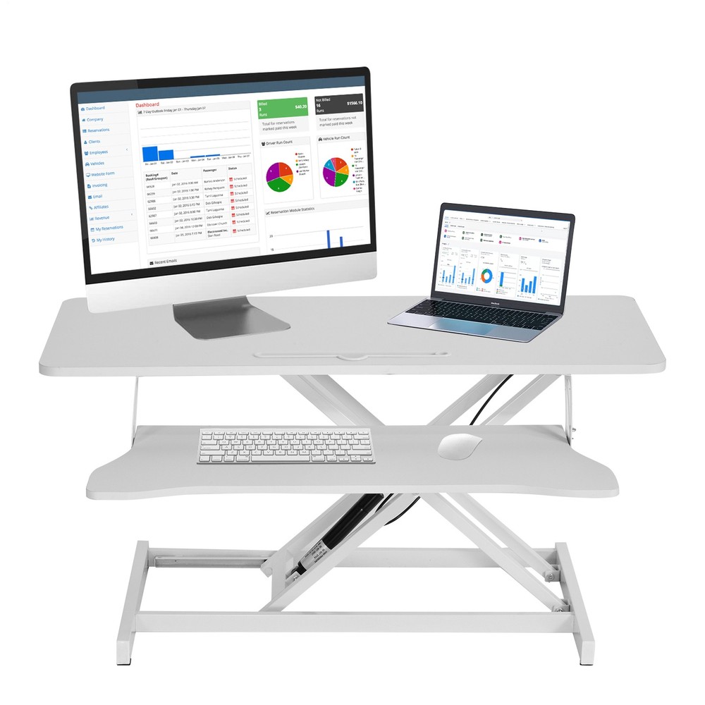 37" White Home Office Desk Riser Adjustable Standing Desk Converter