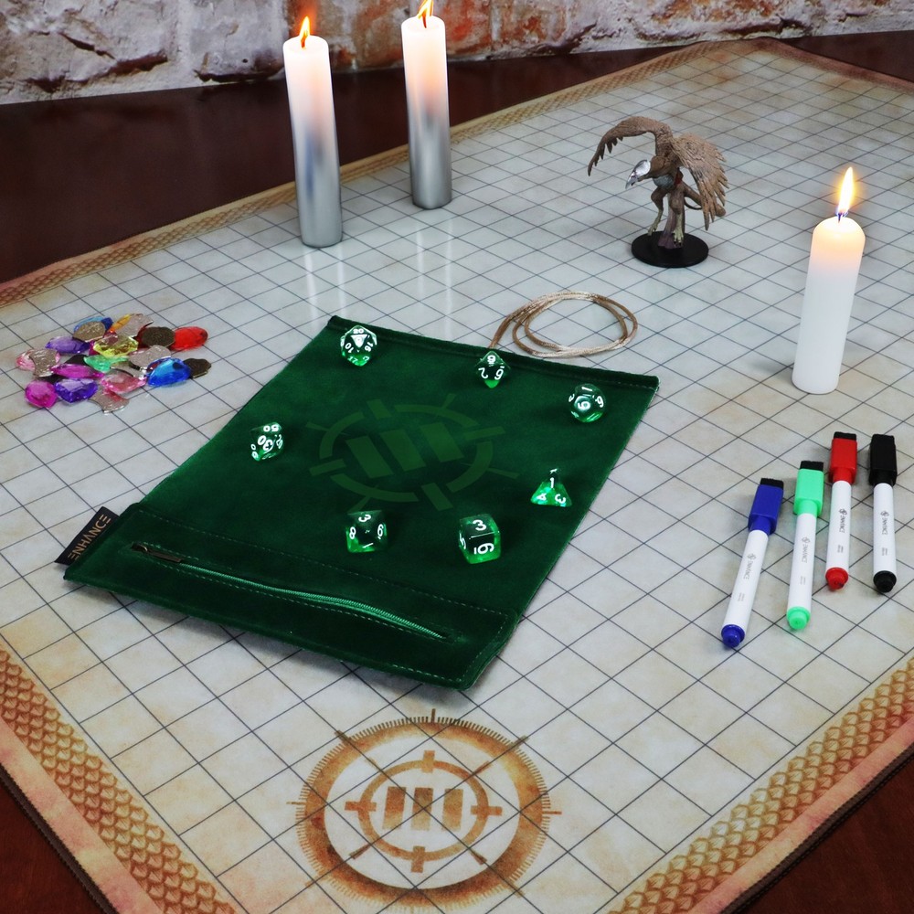 ENHANCE Roll on a Scroll™ Dice Rolling Mat & 7pc Acrylic Dice Set