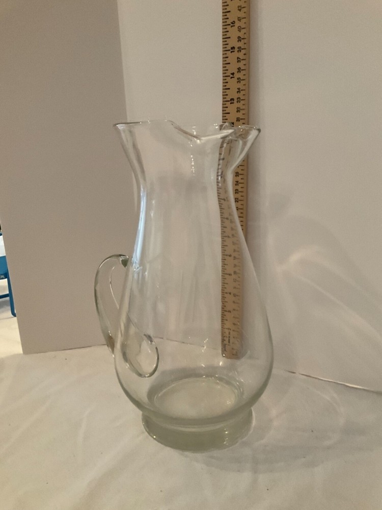 Clear Glass water pitcher etched BCD 12”