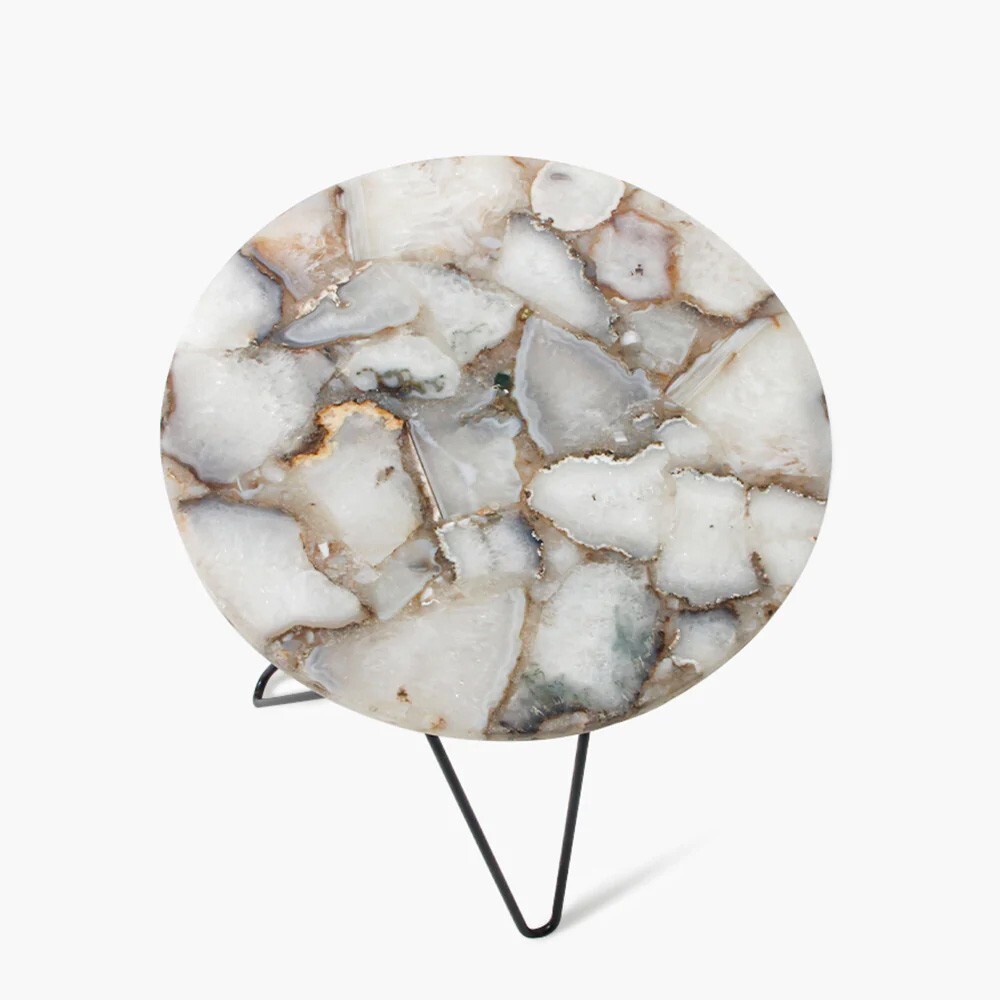 18"x18" Agate Table Top, White Salt Stone Table, Agate Side Table, Round Table