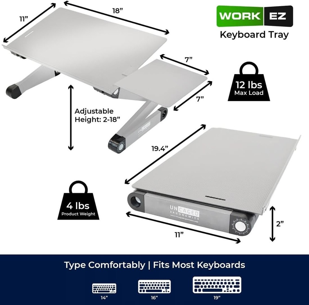 Adjustable Keyboard Tray, Silver, Ergonomic, Wrist Rest