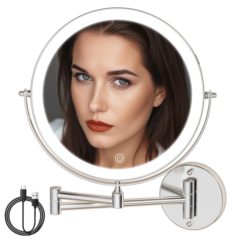 8.5" Wall Mounted Makeup Mirror with Light, 2000mAh Rechargeable Double Sided...