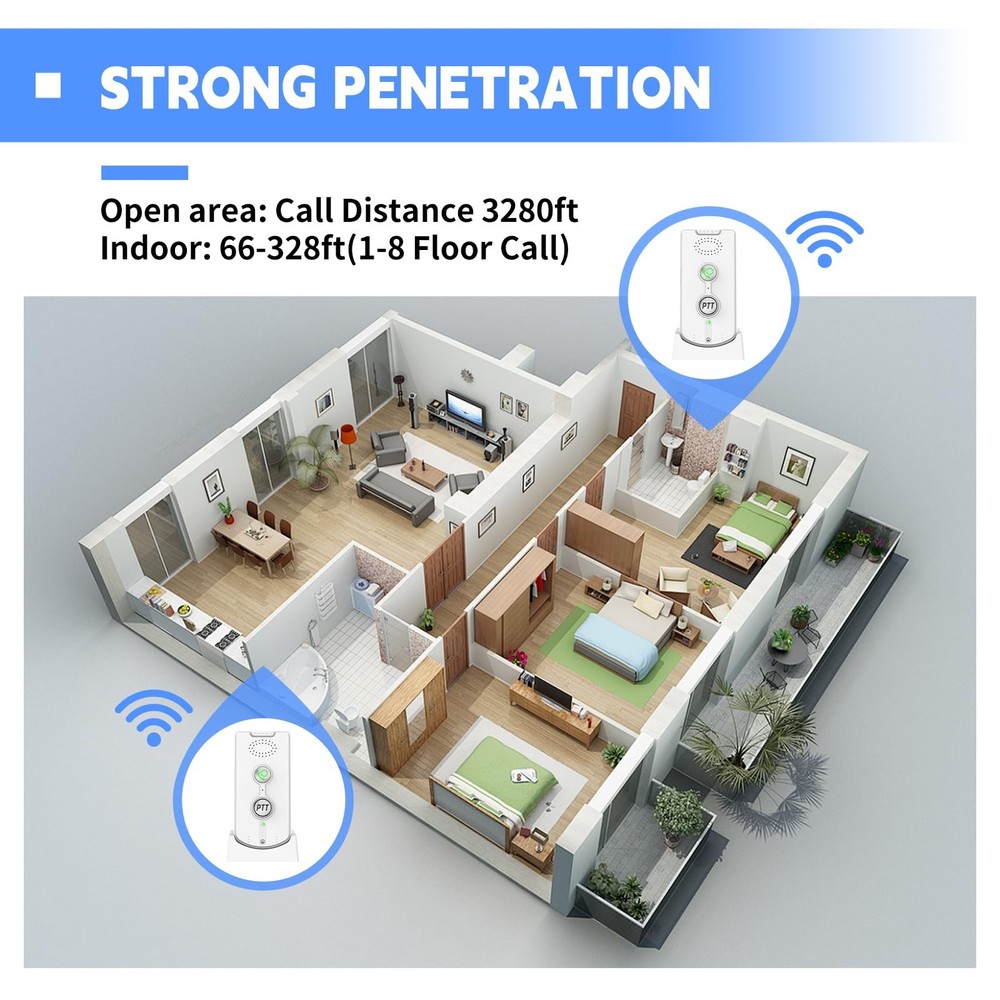 2 Way Intercom for Home,Wireless System Portable,Long white