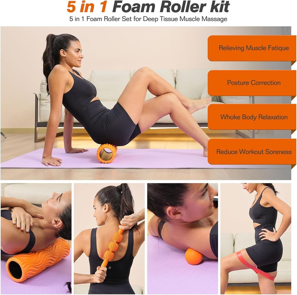 5 in 1 Foam Roller Set, High Density Corrugated Textured Back Roller.