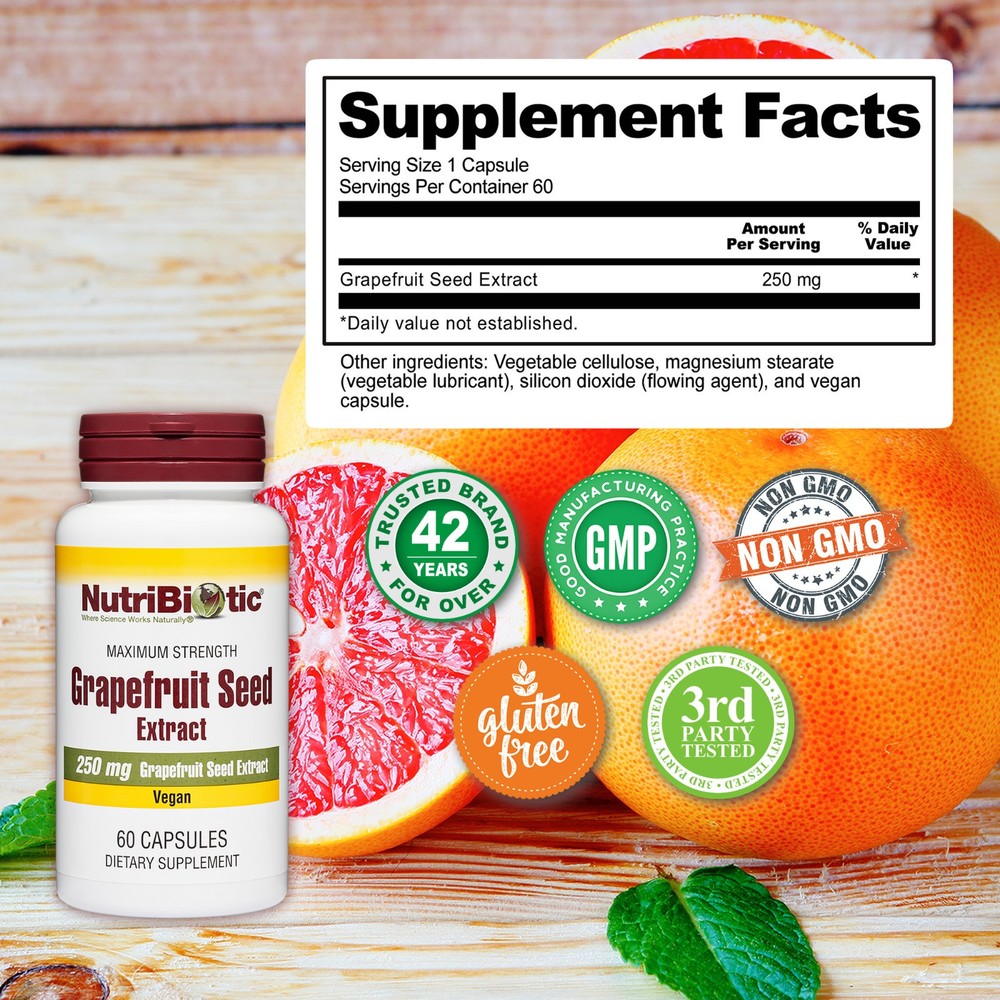 NutriBiotic Grapefruit Seed Extract Capsules, 60 Caps -Maximum Strength GSE