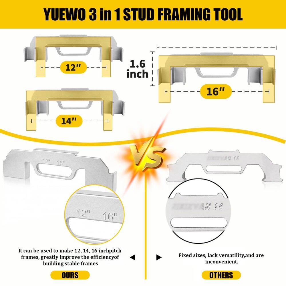 Framing tool 3-in-1,framing jig 12/14/16'' On-Center Stud Layout Tool,100% Ca...