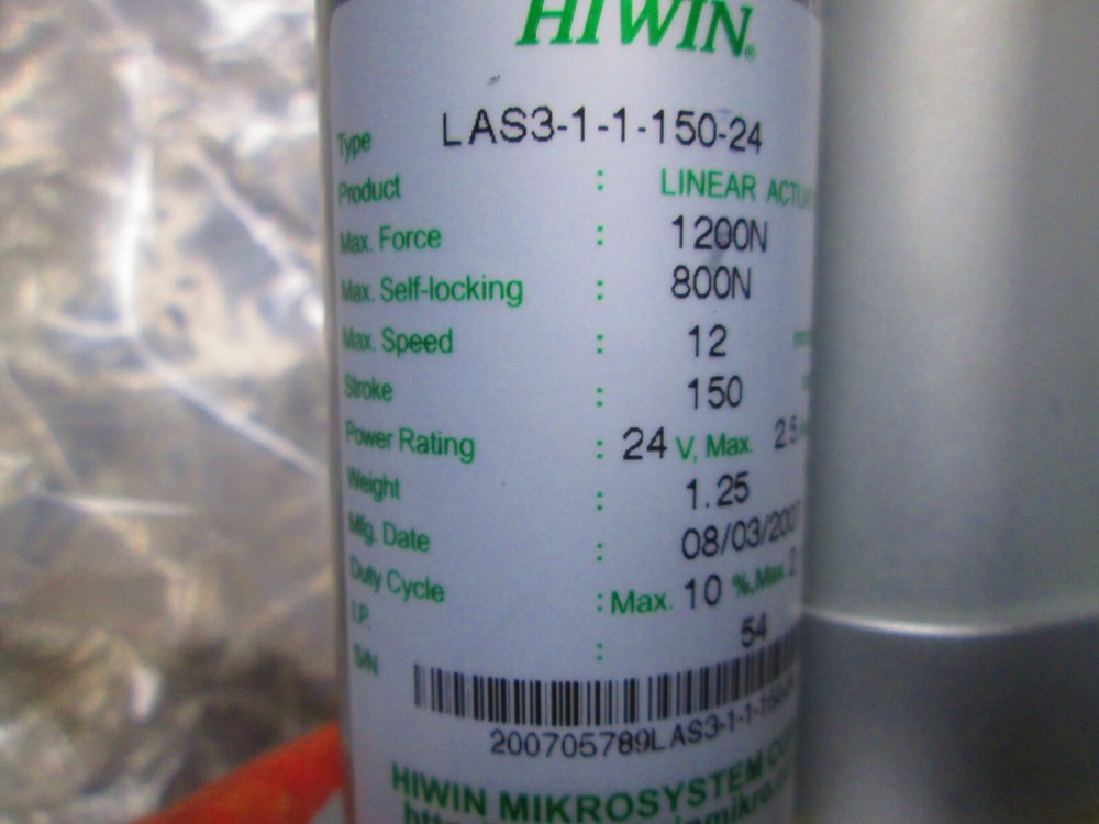 HIWIN Linear actuator 6 inch stroke, 24 volt DC