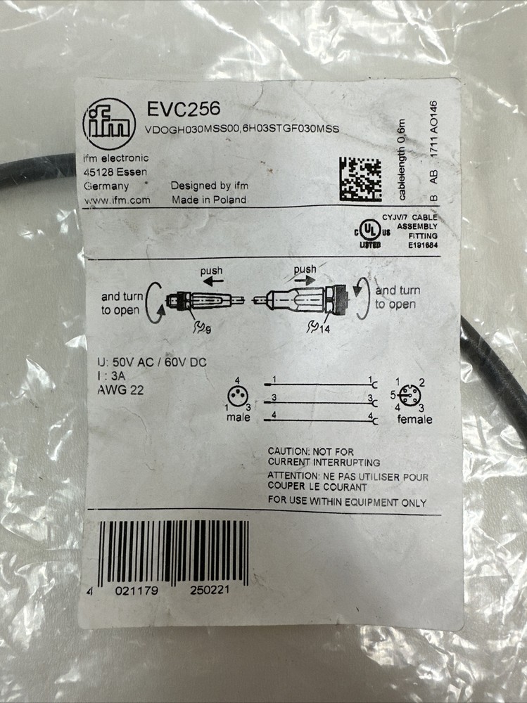IFM electronic EVC256 connection cable cable sensor connection cable