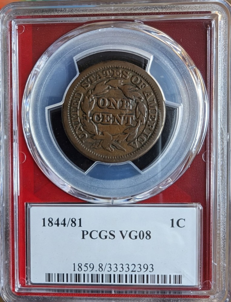 1844/81 Large Cent - PCGS VG08