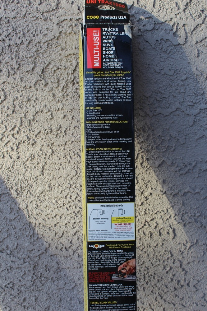 2-pc 3' ft New CORE UNITRAX 1000 Anodized Black Track Tie down System