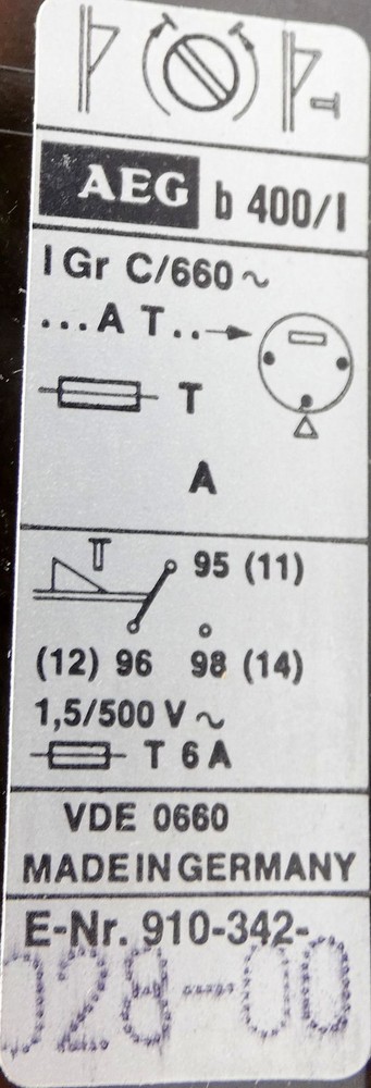 AEG b 400 TI 910-342-028, 200-400A Thermal Overcurrent Release -used-