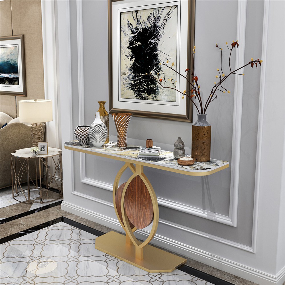 Noble＆Elegant Sintered Stone Console Table Hallway Table with Strong Metal Frame