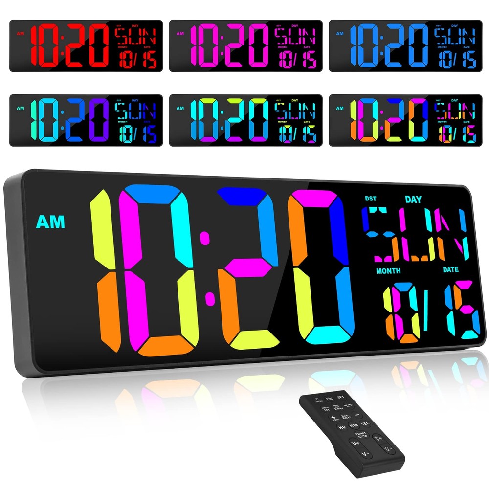 Large Digital Wall Clock with Remote Control 17 Inch LED Large Display Count ...