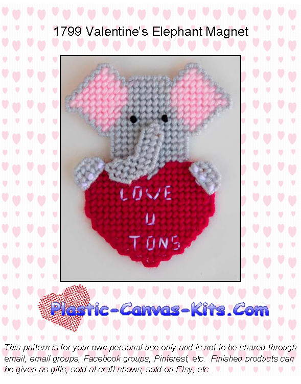 Valentine's Day Elephant Magnet-Plastic Canvas Pattern or Kit