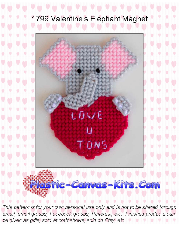 Valentine's Day Elephant Magnet-Plastic Canvas Pattern or Kit