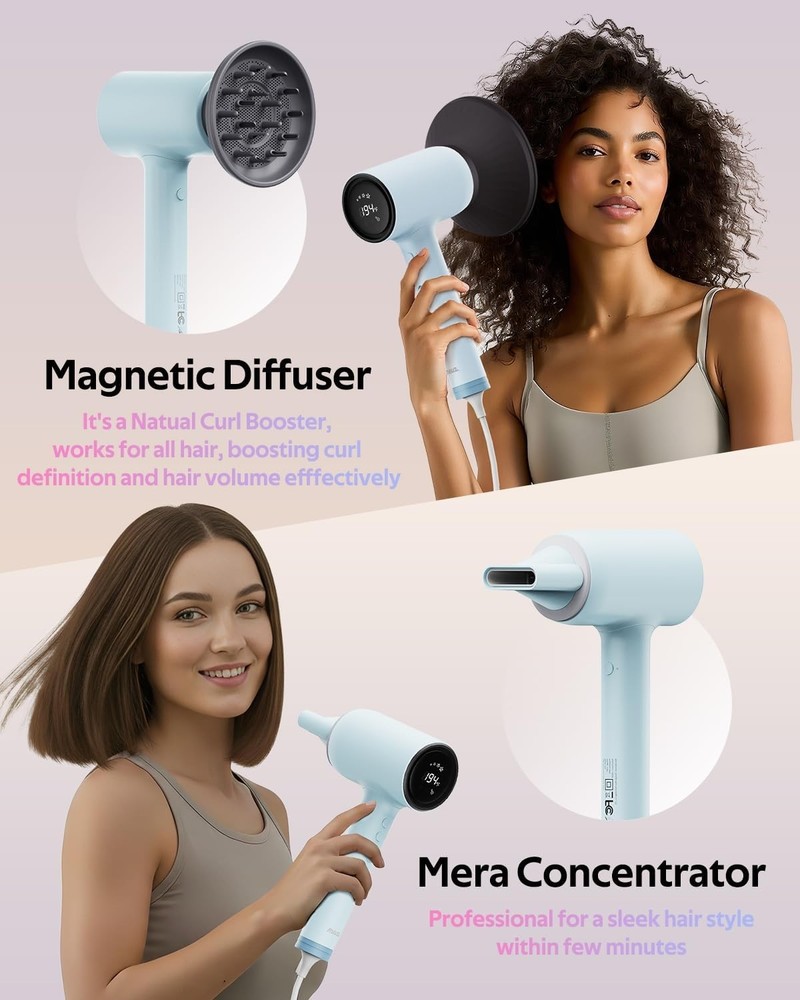 Professional Hair Dryer with Diffuser Fast Drying Anti-Static Self-Cleaning