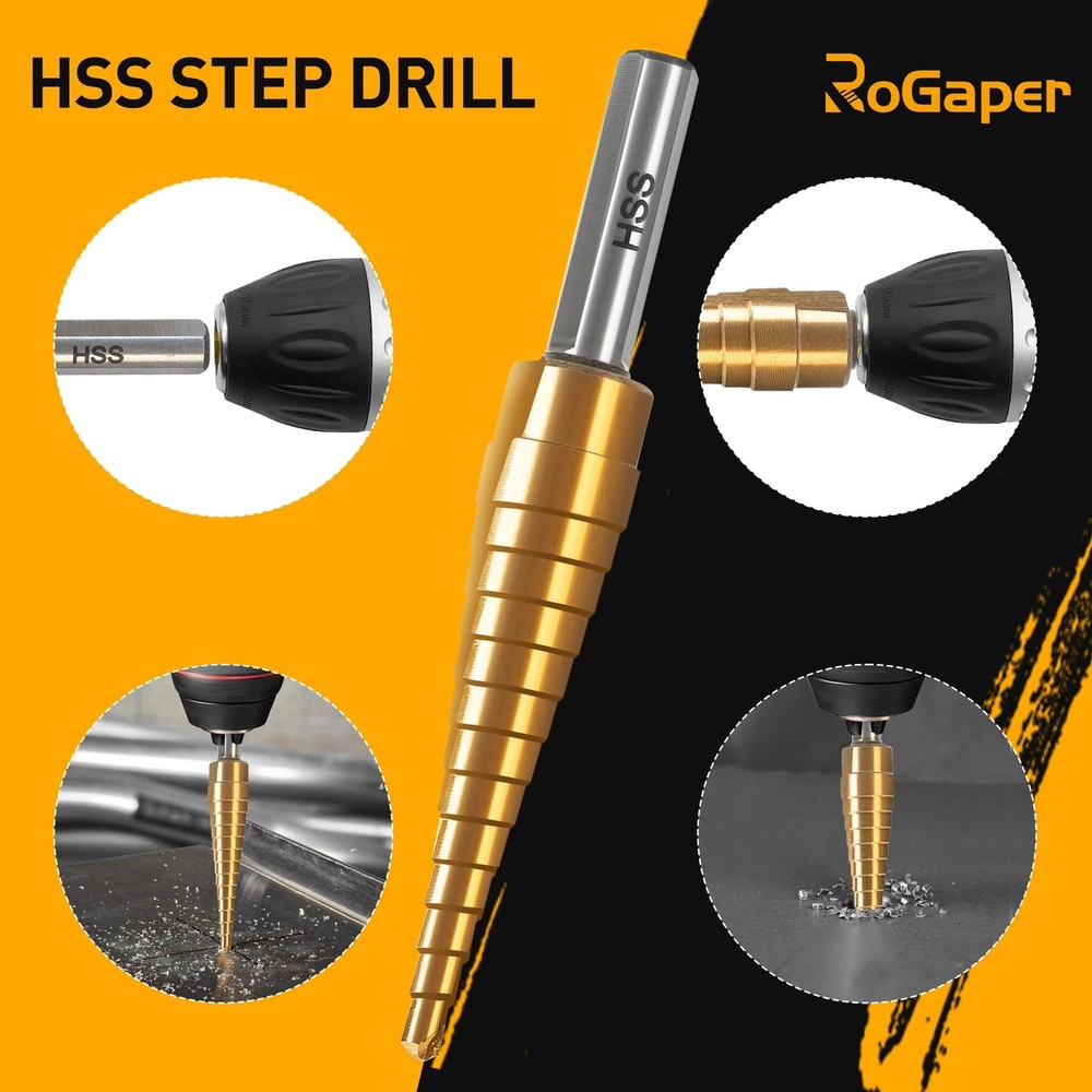 Step Drill Bit Set, 3PCS Titanium High Speed Steel Drill Bits, Step Bits for ...