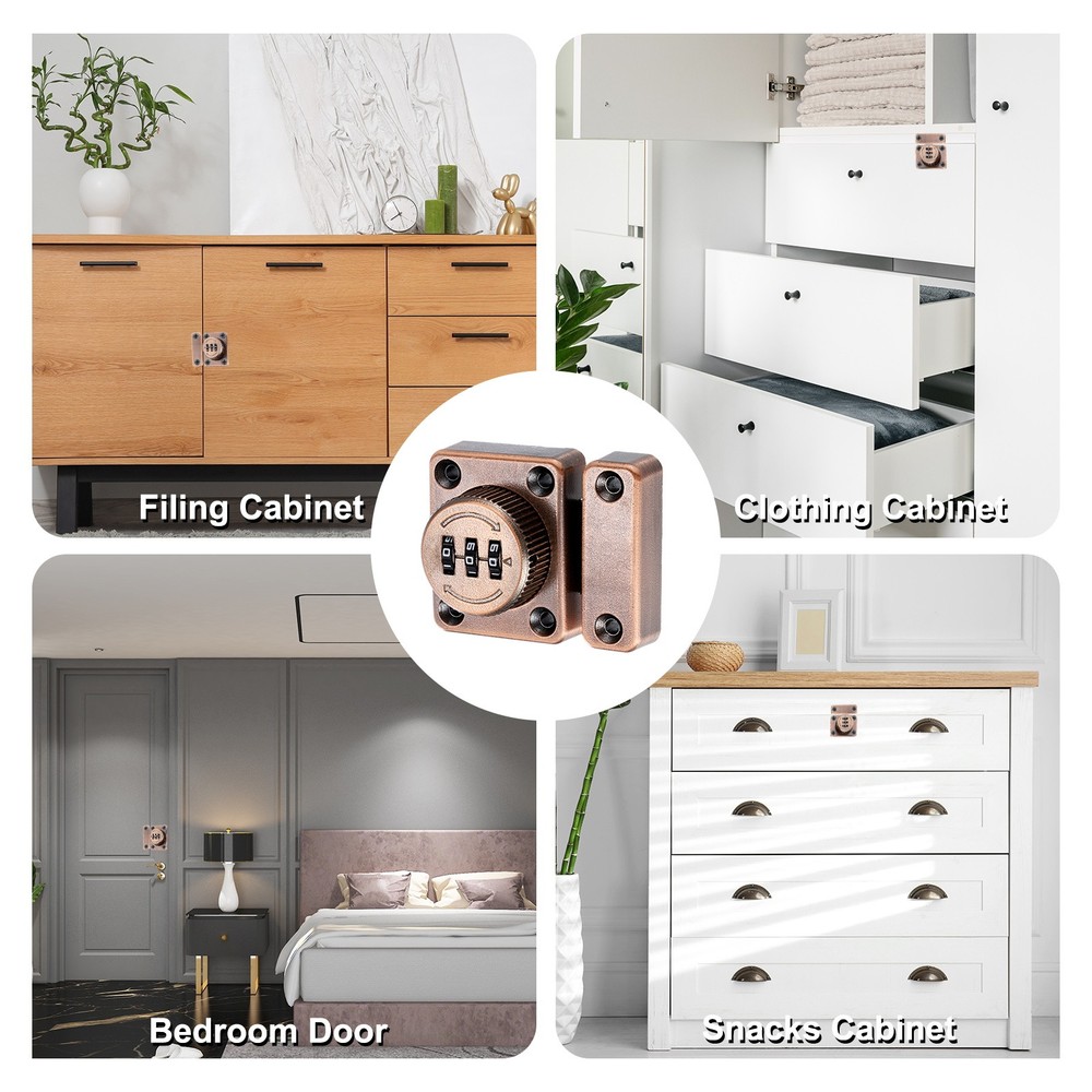 Combination Cabinet Latch, 3-Digit Password Cabinet Lock, Copper