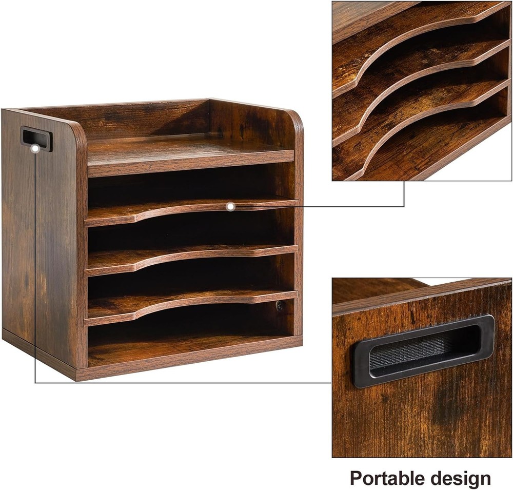 Desktop File Organizer with Handle, Document Letter Mail Tray Sorter with 3 A...