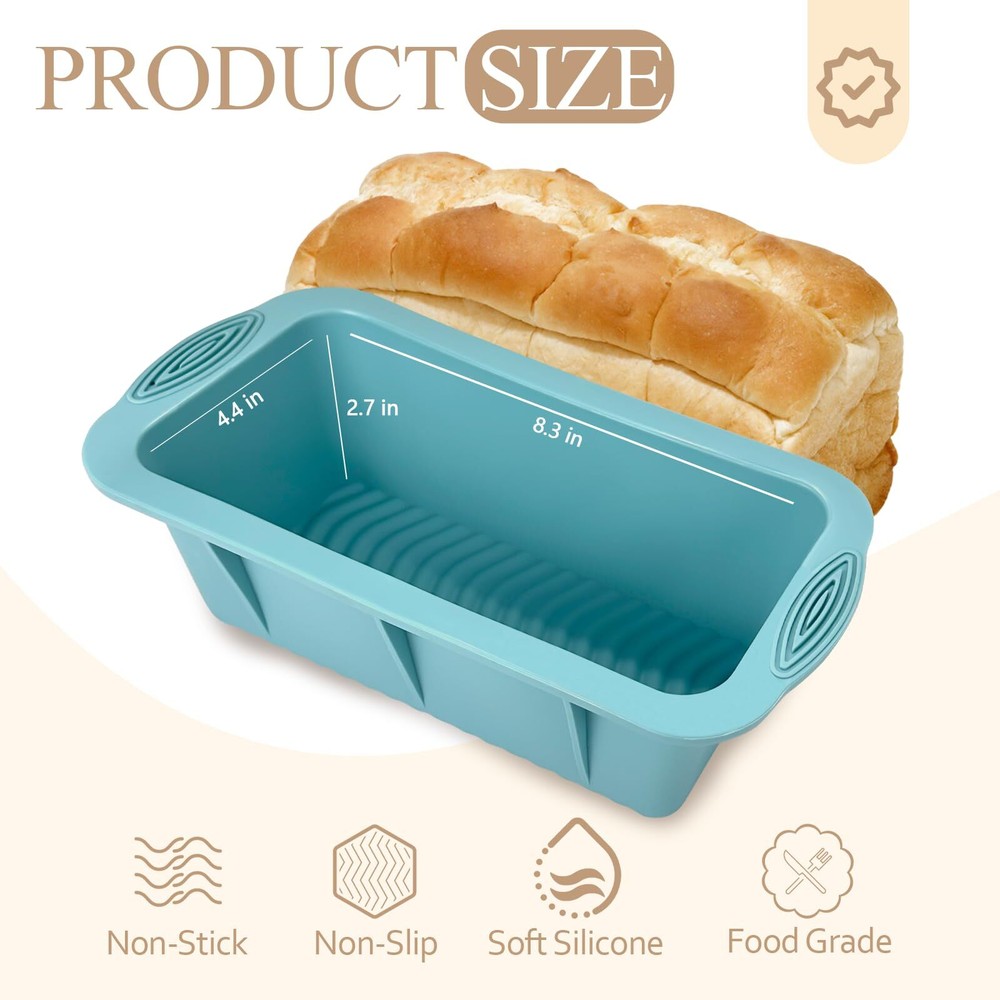 Silicone Bread Loaf Pan, 2 PCS Rectangular Non-Stick Baking Mold Pans for Oven,