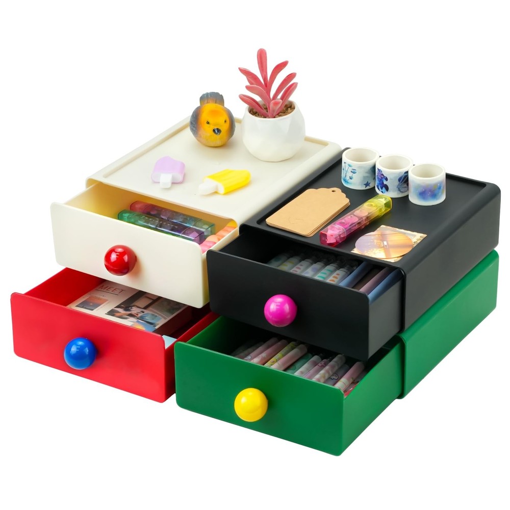 4Pcs Desk Organizer, FHDUSRYO Stackable Desktop Storage Box with Drawer, Larg...