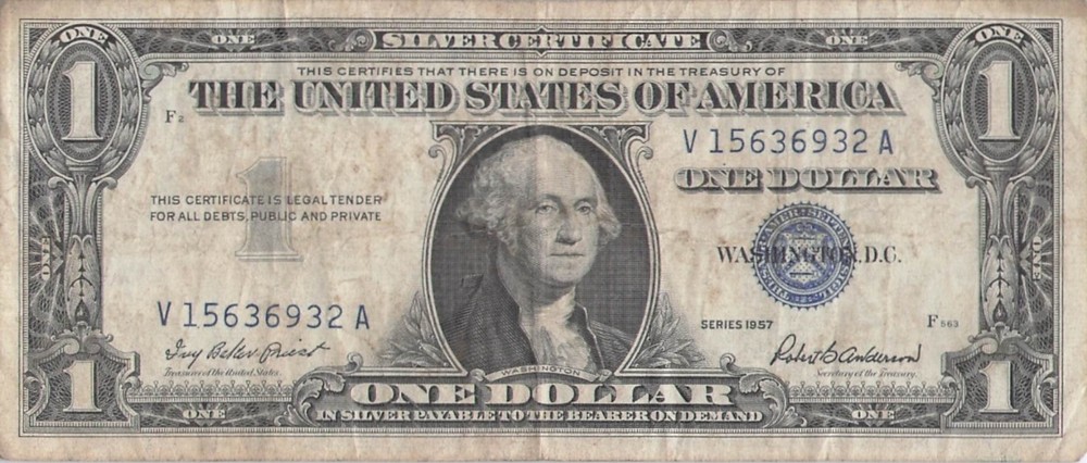 1957 One Dollar Well Circulated Silver Certificate Note