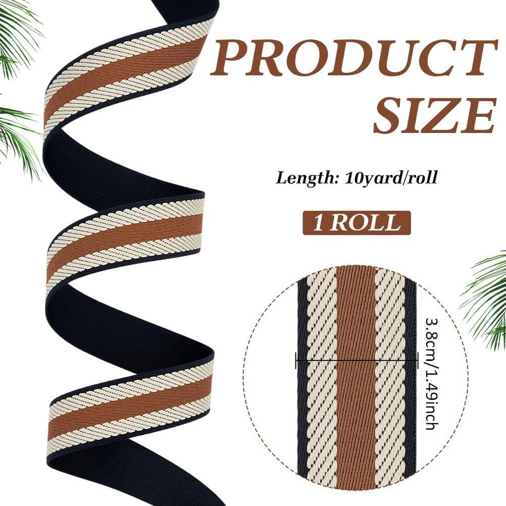 10 Yards White Camel Stripe Jacquard Webbing 1-1/2 Inch Polyester Nylon Webbing