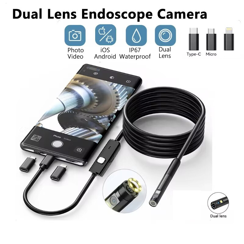 2MP Single/Dual Lens Waterproof Endoscope Camera Borescope for Iphone Android US