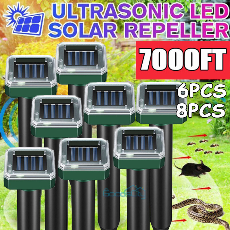 6/8PCS Solar Ultrasonic Mice Gopher Mole Pest Snake Repellent Repeller 7000FT
