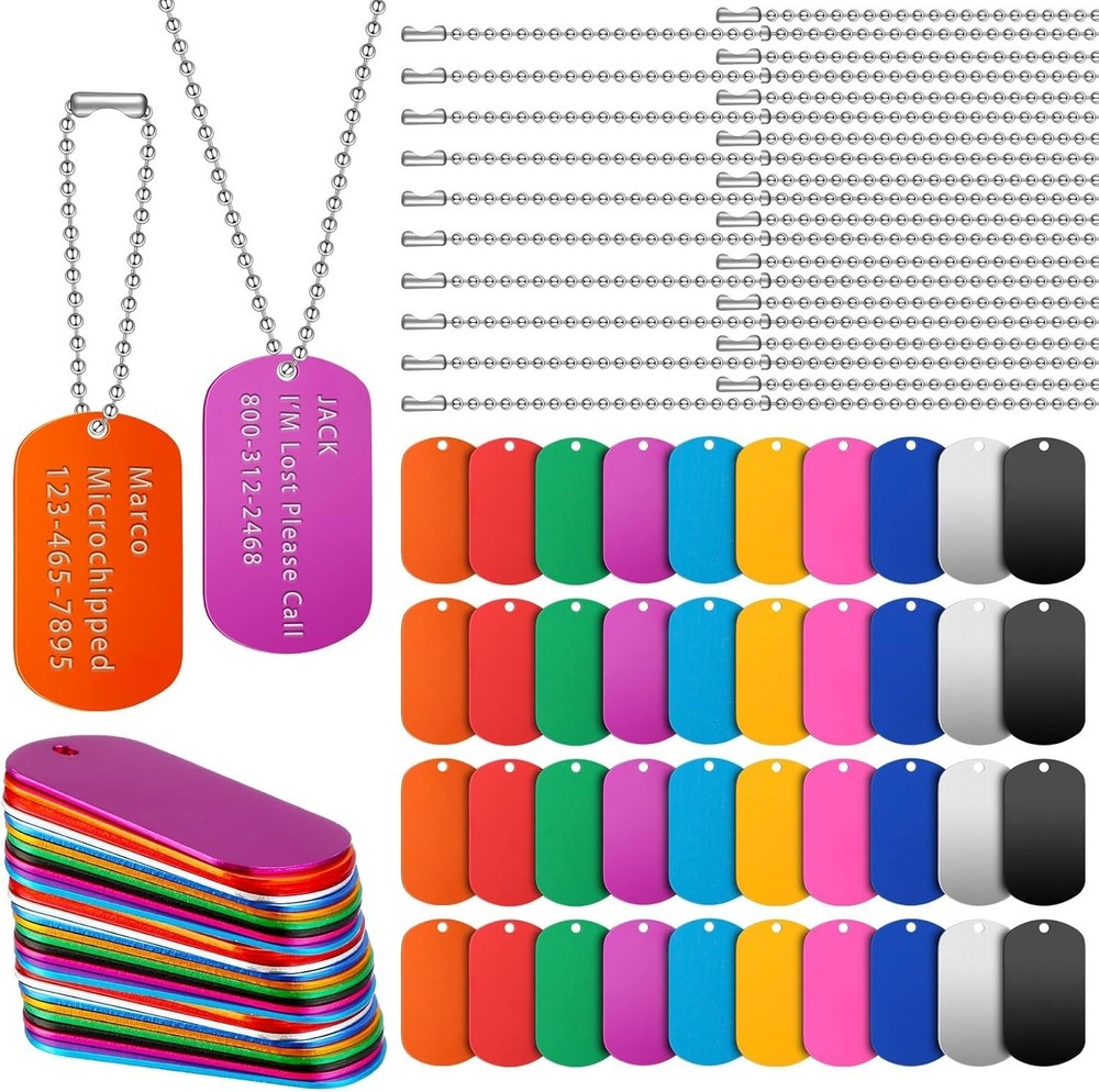 Versatile 200 Pcs Dog Tags & Chains - Personalized Crafting for Pets & DIY Needs
