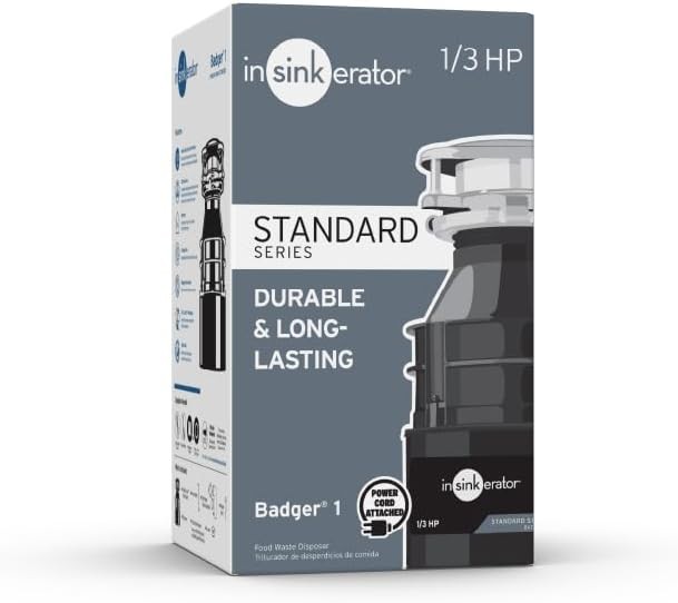 InSinkErator Garbage Disposal with Power Cord, Badger 1, 1/3 HP Continuous Feed