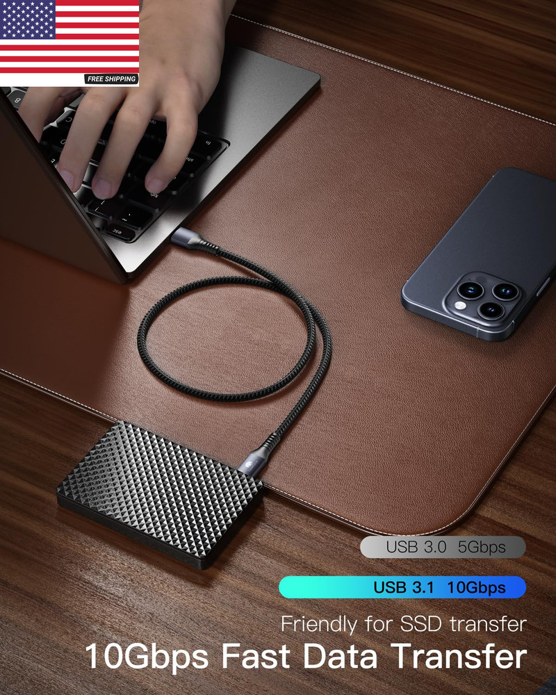 Android Auto USB Cable 2-Pack (3Ft Each) USB A to USB C Cord, 10Gbps Data Transf