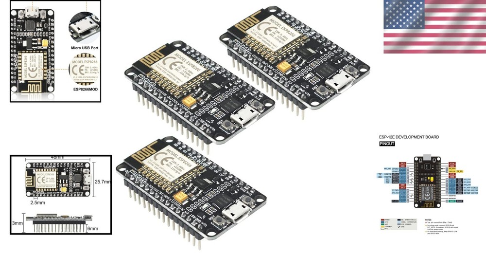 3pcs ESP-12E Development Board WiFi Module for NodeMCU & Arduino - Easy Setup