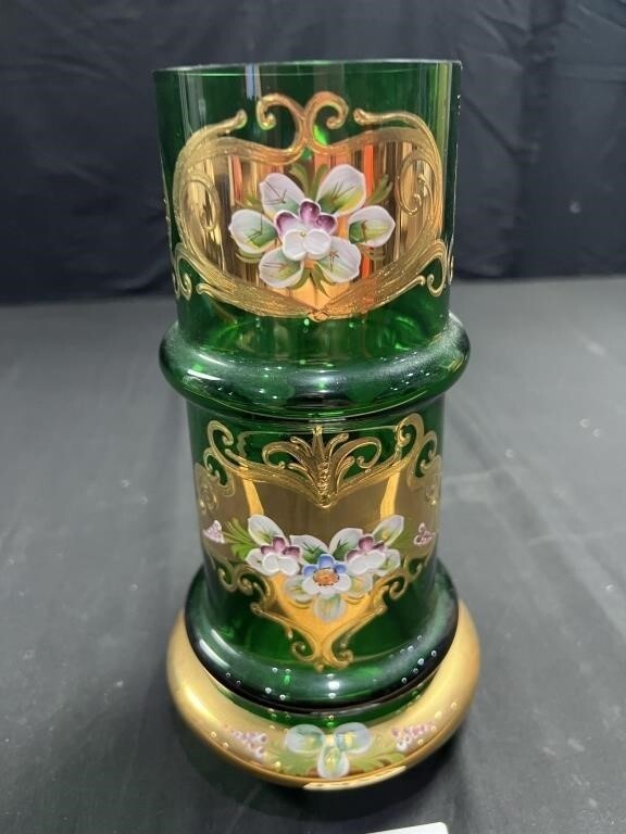 Vintage Hand Painted Czech Crystal Pitcher