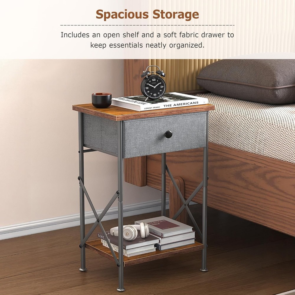 Modern Compact Nightstand with Adjustable Metal Feet & Easy Clean Surface