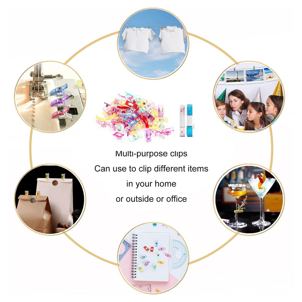 Multipurpose Sewing Clips - Colorful Quilting Clips for Craft Projects