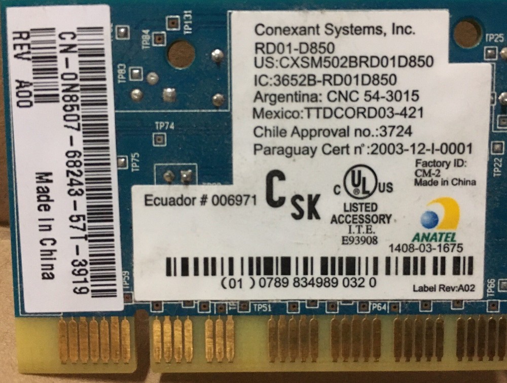 Conexant 56K V.92 data PCI modem RD01-D850