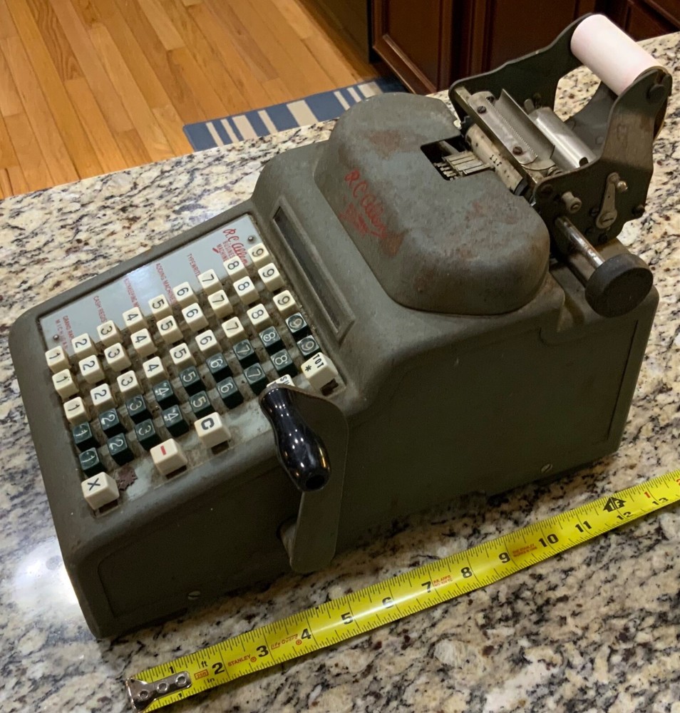 Vintage RC Allen Business Adding Machine Model Adding Machine with Hand Crank