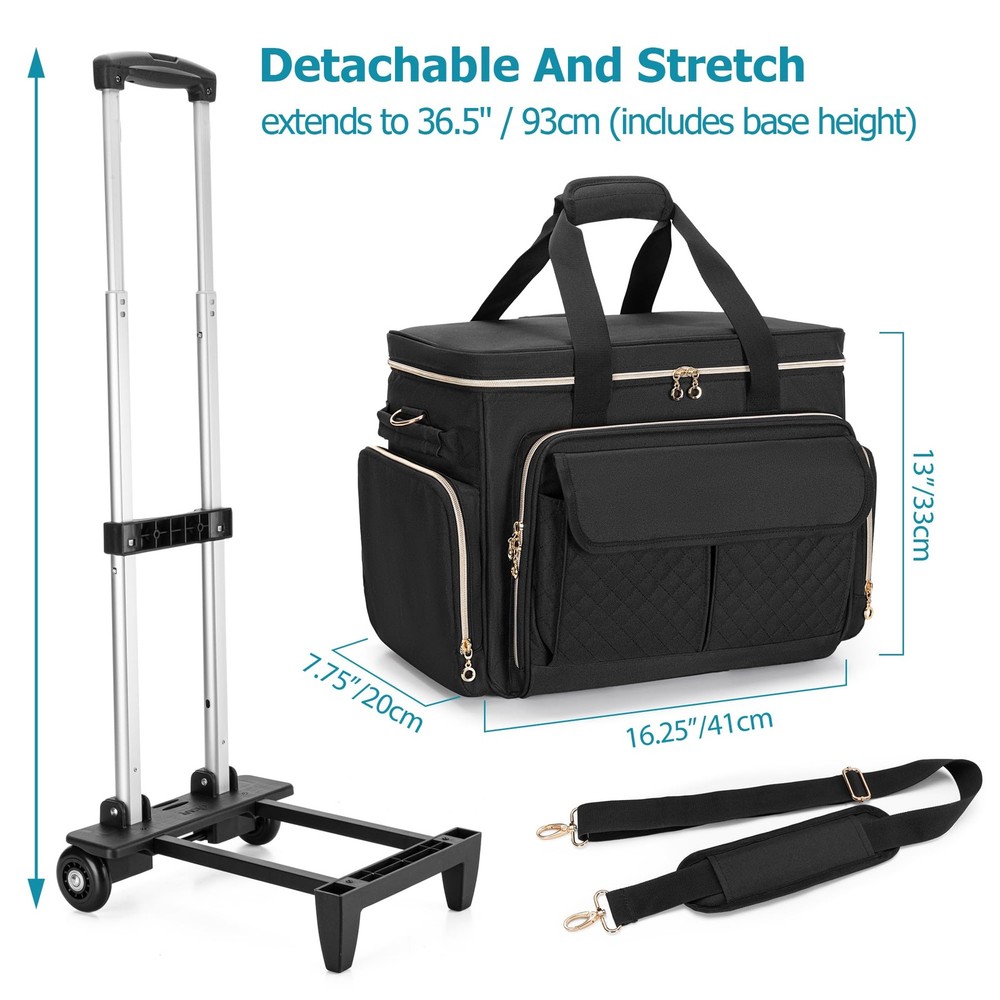 Rolling Sewing Machine Case with Multiple Pockets Bag Wheels and Strap LUXJA