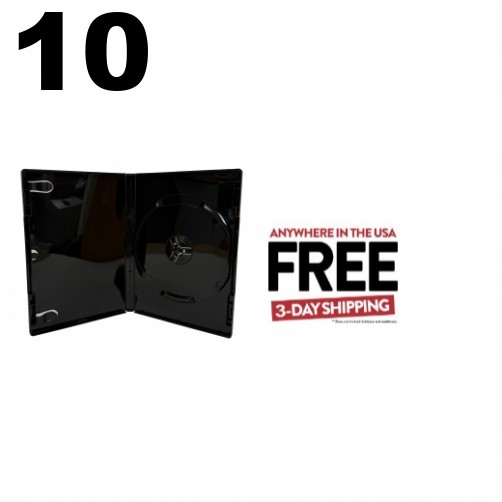 10 STANDARD Solid Shiny Glossy Black Single DVD Cases 14MM **1-3 DAYS