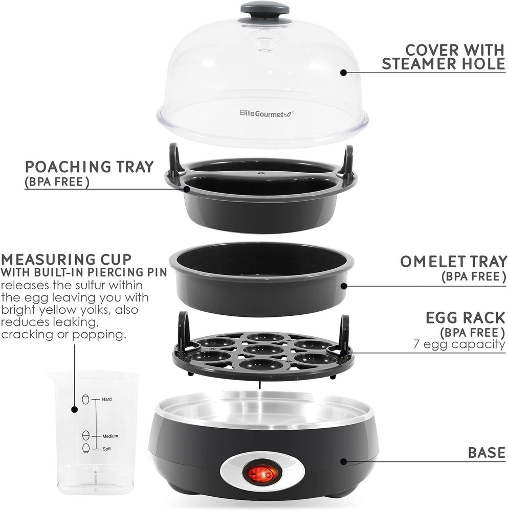 Automatic Egg Cooker for Perfect Boiled Eggs - 7-Egg Capacity, Timer & Buzzer