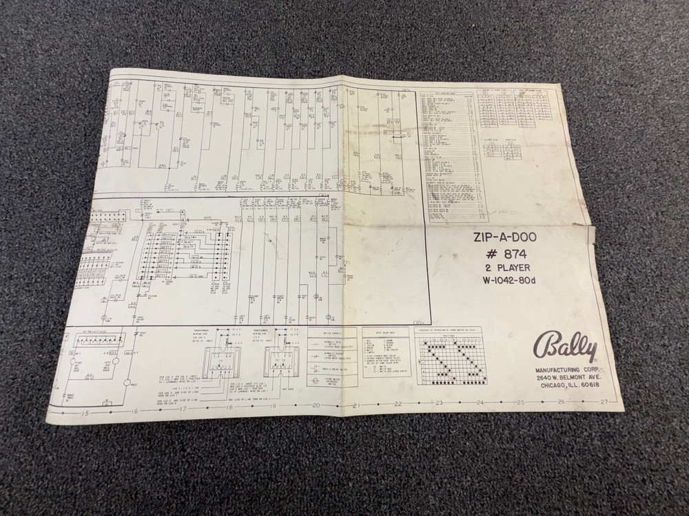 Bally Zip-A-Doo Pinball Machine Game Manual Schematics ORIGINAL