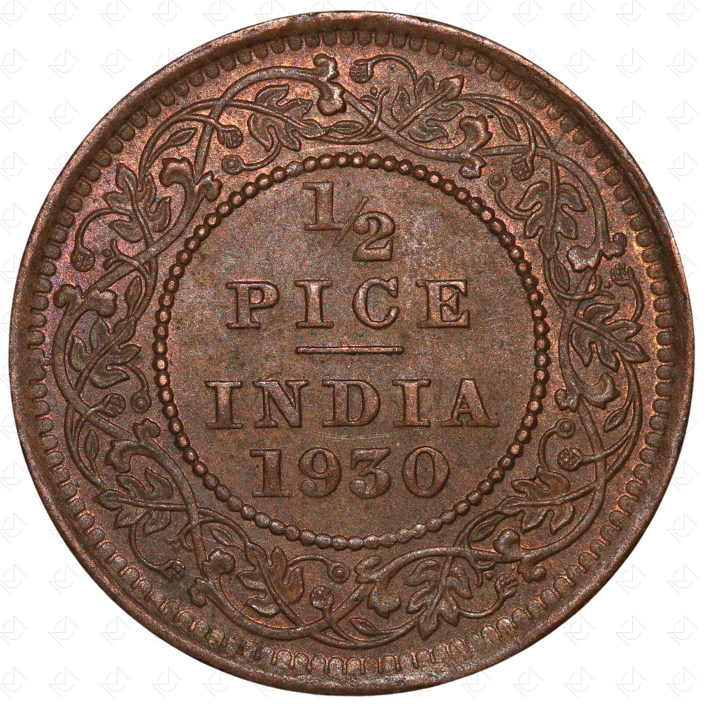 1930 British India 1/2 Pice Coin – Bronze